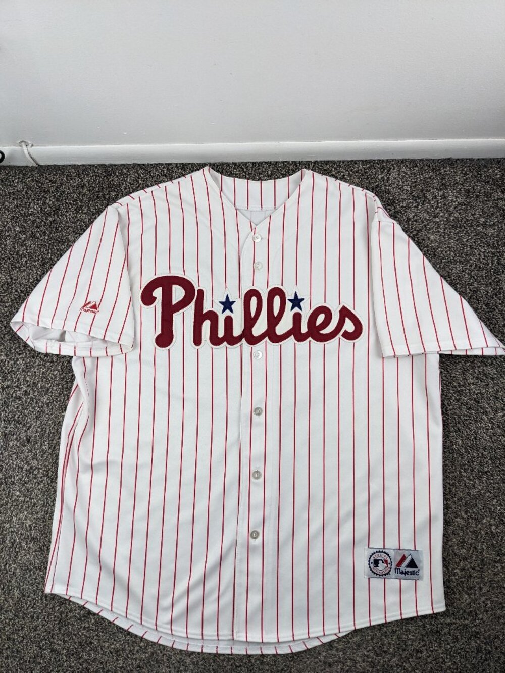 Vintage Philadelphia Phillies Jersey Majestic #33 Sewn White Mens 2XL